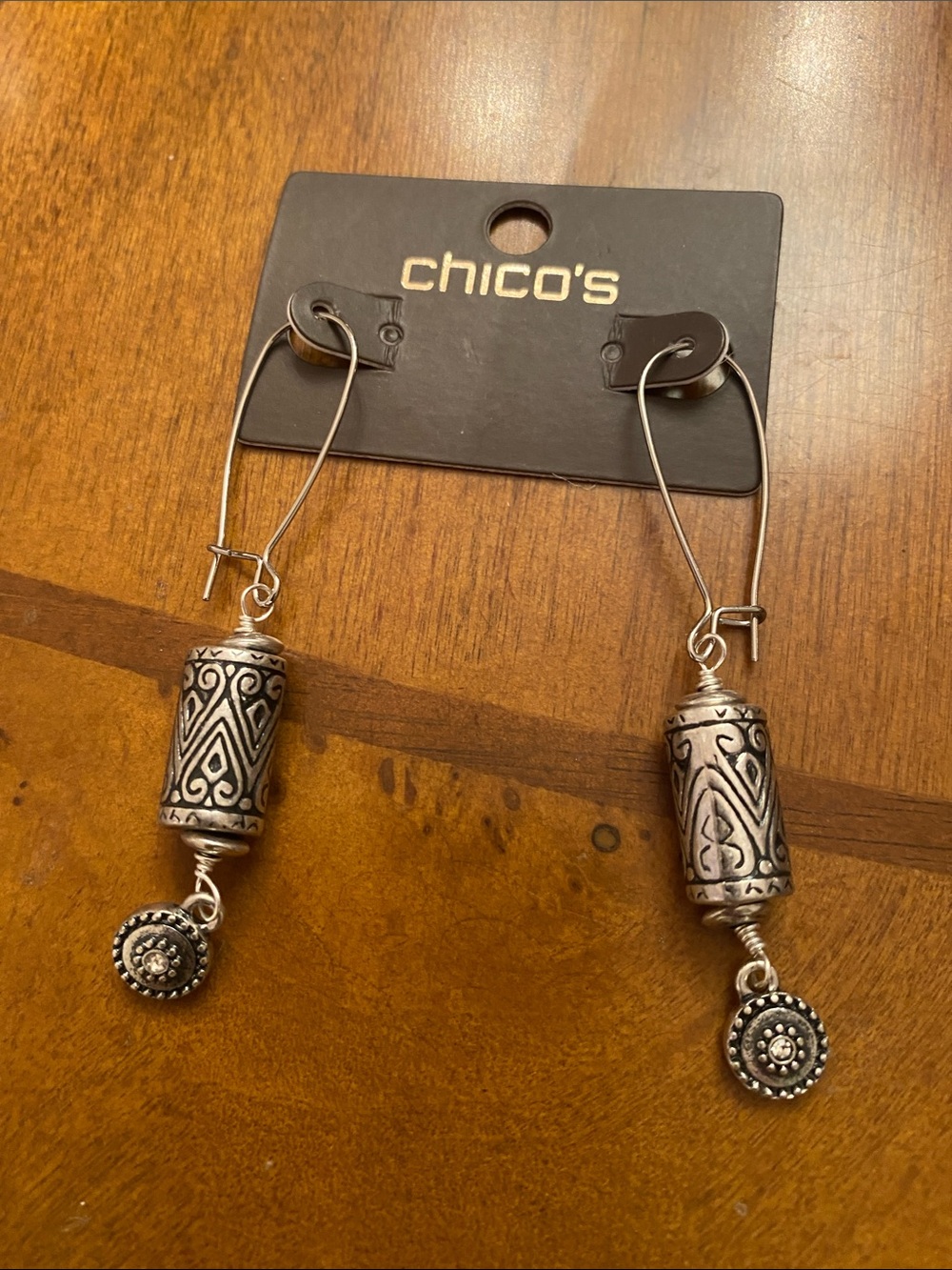 Chico's Antique Silver-Tone Filigree Cylinder Drop Earrings